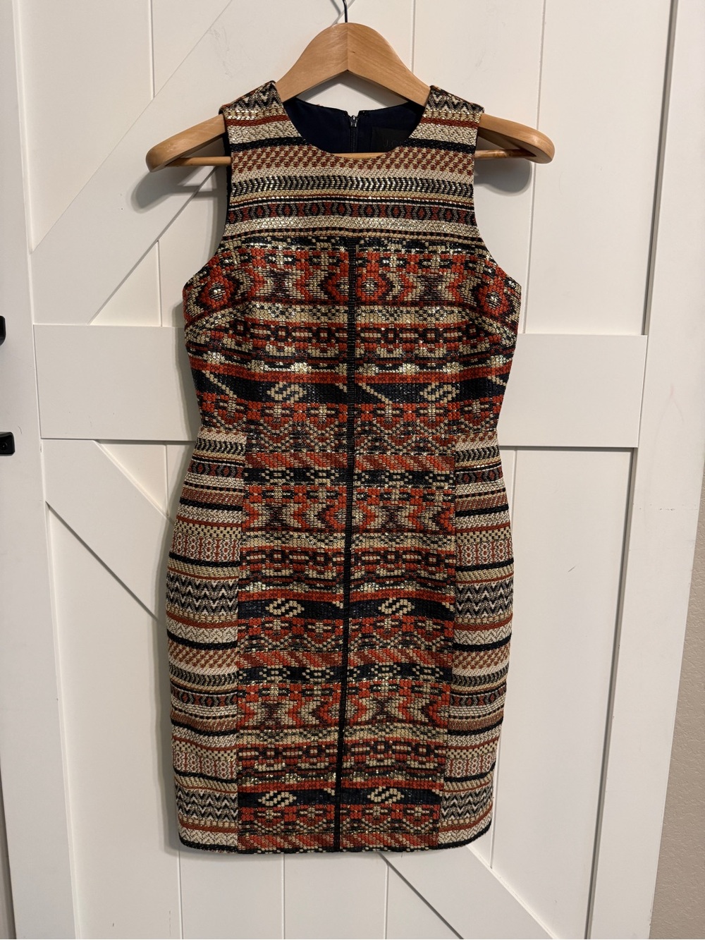 J. Crew Sleeveless Tribal Sheath Dress Women’s 4 RARE tribal tapestry gold